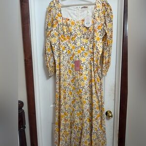 Ivy City Co Maya dress Yellow and Cream Floral Long Sleeve Dress